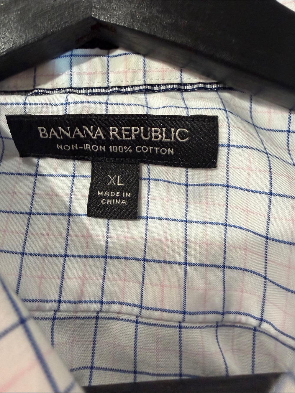 Banana Republic Camden Standard Fit Dress Shirt White Blue Windowpane XL - Picture 1 of 7